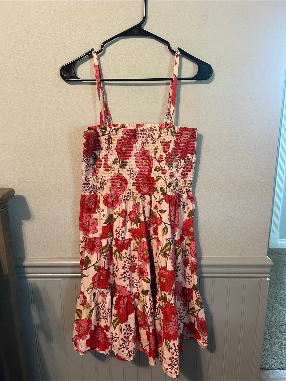 Steve Madden Pink & Red Floral Smocked Sundress